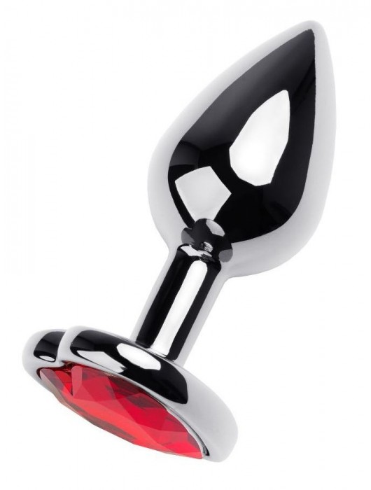 Серебристая коническая анальная пробка с красным кристаллом-сердечком - 7 см. - ToyFa - купить с доставкой в Нальчике