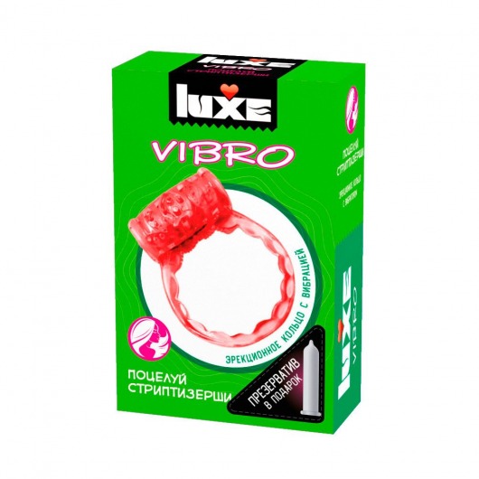 Розовое эрекционное виброкольцо Luxe VIBRO  Поцелуй стриптизёрши  + презерватив - Luxe - в Нальчике купить с доставкой