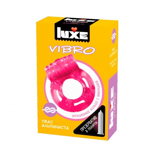 Розовое эрекционное виброкольцо Luxe VIBRO  Ужас Альпиниста  + презерватив - Luxe - в Нальчике купить с доставкой