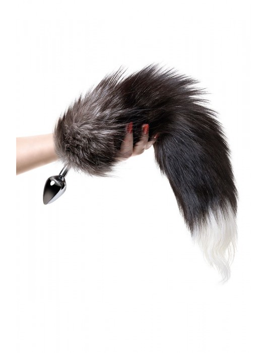 Серебристая металлическая анальная втулка с хвостом чернобурой лисы - размер S - ToyFa - купить с доставкой в Нальчике