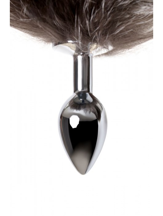 Серебристая металлическая анальная втулка с хвостом чернобурой лисы - размер S - ToyFa - купить с доставкой в Нальчике