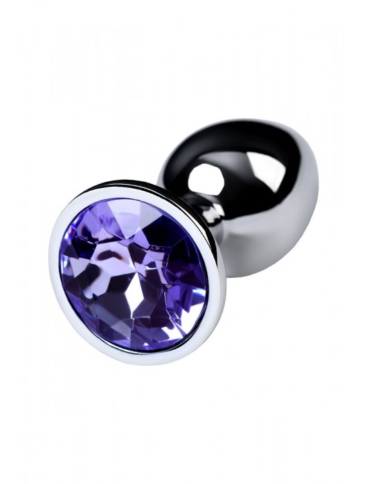 Серебристая конусовидная анальная пробка с фиолетовым кристаллом - 7 см. - ToyFa - купить с доставкой в Нальчике