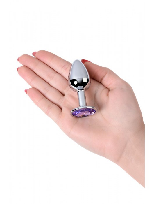Серебристая конусовидная анальная пробка с фиолетовым кристаллом - 7 см. - ToyFa - купить с доставкой в Нальчике