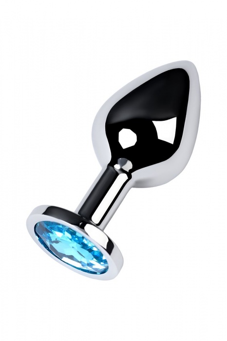Серебристая конусовидная анальная пробка с голубым кристаллом - 8 см. - ToyFa - купить с доставкой в Нальчике