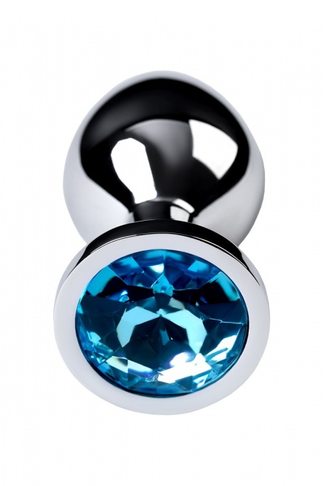 Серебристая конусовидная анальная пробка с голубым кристаллом - 8 см. - ToyFa - купить с доставкой в Нальчике