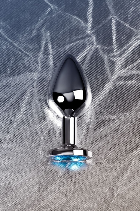 Серебристая конусовидная анальная пробка с голубым кристаллом - 8 см. - ToyFa - купить с доставкой в Нальчике