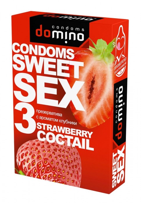 Презервативы для орального секса DOMINO Sweet Sex с ароматом клубничного коктейля  - 3 шт. - Domino - купить с доставкой в Нальчике