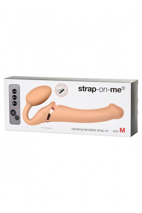 Телесный безремневой вибрострапон Silicone Bendable Strap-On M - Strap-on-me - купить с доставкой в Нальчике