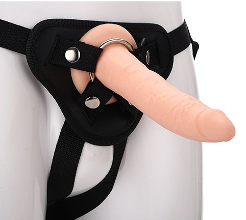 Телесный страпон на черных трусиках STRAP ON REAL DILDO - 20 см. - Dream Toys - купить с доставкой в Нальчике