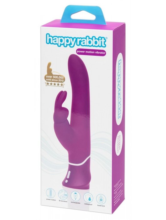 Лиловый вибратор Curve Thrusting Rechargeable Rabbit Vibrator - 24,1 см. - Happy Rabbit