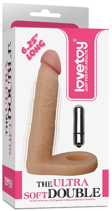 Телесная вибронасадка для двойного проникновения The Ultra Soft Double-Vibrating - 15,8 см. - Lovetoy - купить с доставкой в Нальчике