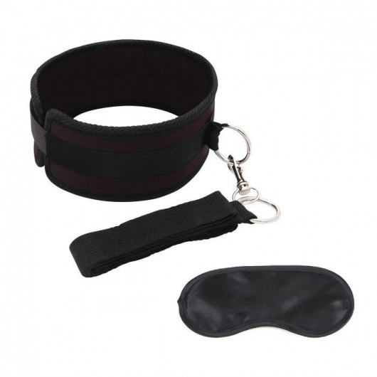 Черный ошейник с длинным поводком Collar and Leash Set - Lux Fetish - купить с доставкой в Нальчике