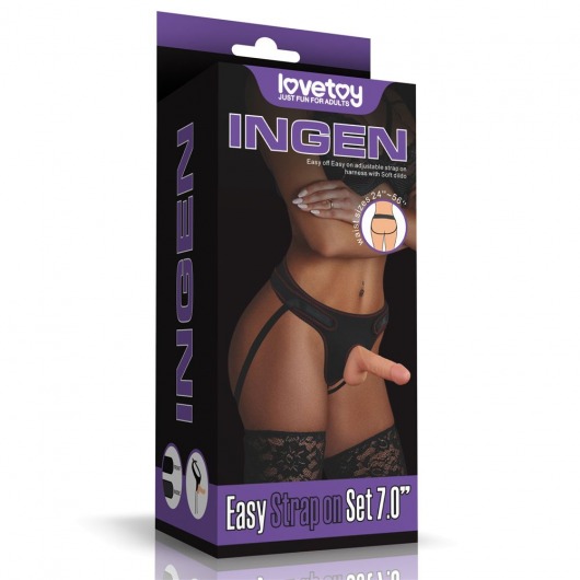 Телесная насадка с черными трусиками Easy Strapon Set 7.0 - 18 см. - Lovetoy - купить с доставкой в Нальчике