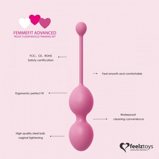 Набор из 3 розовых вагинальных шариков FemmeFit Advanced Pelvic Muscle Training Set - FeelzToys