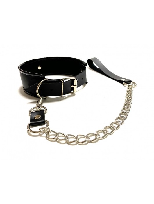 Черный ошейник с поводком из эко-кожи - БДСМ Арсенал - купить с доставкой в Нальчике