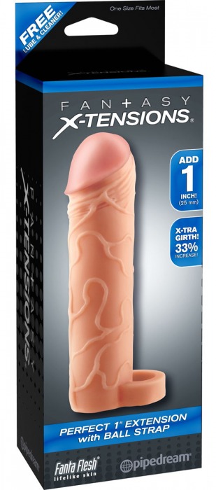 Телесная насадка с кольцом Perfect 1 Extension with Ball Strap - 17 см. - Pipedream - в Нальчике купить с доставкой
