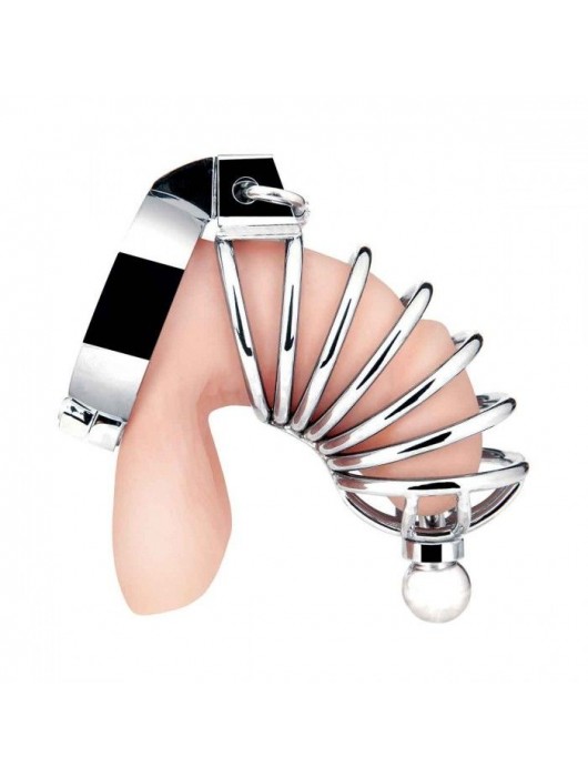 Серебристая клетка для члена Urethral Play Cage - BlueLine - купить с доставкой в Нальчике