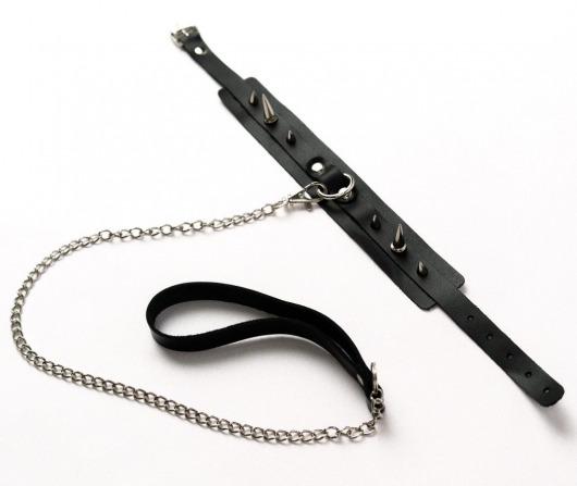 Черный ошейник с шипами и поводком - Crazy Handmade - купить с доставкой в Нальчике