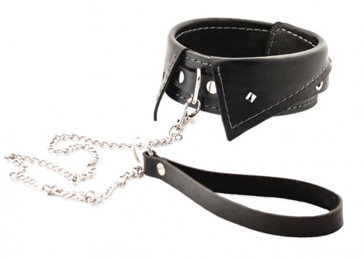 Черный ошейник-воротничок с металлическим поводком - Crazy Handmade - купить с доставкой в Нальчике Черный ошейник-воротничок с металлическим поводком - Crazy Handmade - купить с доставкой в Нальчике
