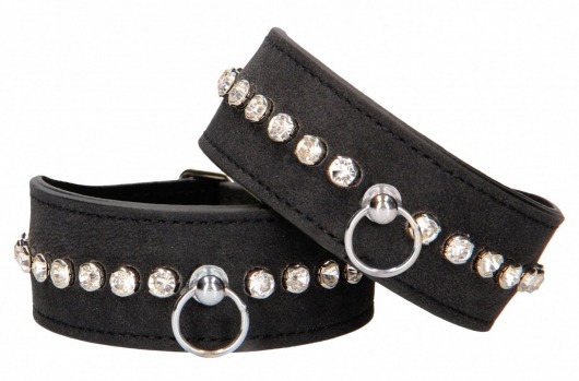 Черные наручники Diamond Studded Wrist Cuffs - Shots Media BV - купить с доставкой в Нальчике