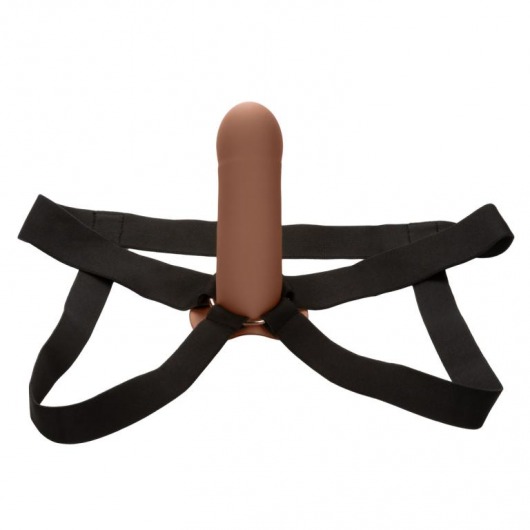 Коричневый фаллопротез из силикона Extension with Harness - 15,75 см. - California Exotic Novelties - купить с доставкой в Нальчике