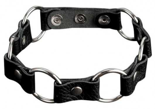 Кожаный черный ошейник с кольцами - Sitabella - купить с доставкой в Нальчике