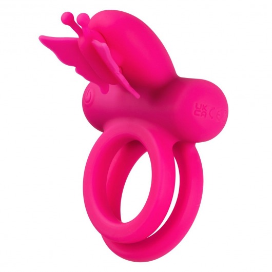 Розовое эрекционное виброкольцо Silicone Rechargeable Dual Butterfly Ring - California Exotic Novelties - в Нальчике купить с доставкой