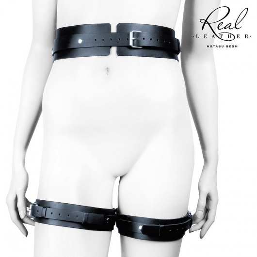 Черный кожаный пояс с гартерами - S-M - Notabu - купить с доставкой в Нальчике Черный кожаный пояс с гартерами - S-M - Notabu - купить с доставкой в Нальчике