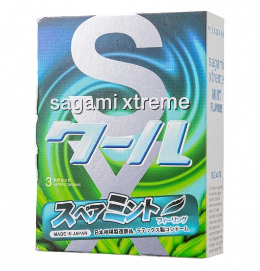 Презервативы Sagami Xtreme Mint с ароматом мяты - 3 шт. - Sagami - купить с доставкой в Нальчике