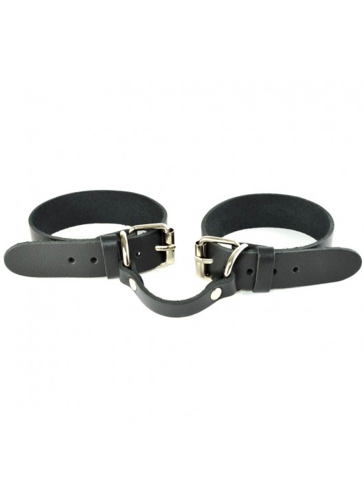 Черные кожаные наручники со съемной красной опушкой - Sitabella - купить с доставкой в Нальчике