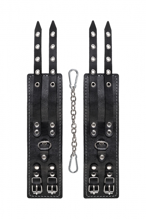 Черные кожаные оковы с двумя ремнями и красной подкладкой - Pecado - купить с доставкой в Нальчике