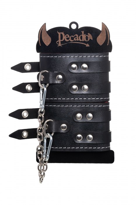 Черные кожаные оковы с двумя ремнями и красной подкладкой - Pecado - купить с доставкой в Нальчике