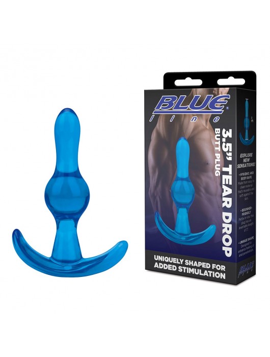 Голубой анальный стимулятор Tear Drop Butt Plug - 8,9 см. - BlueLine