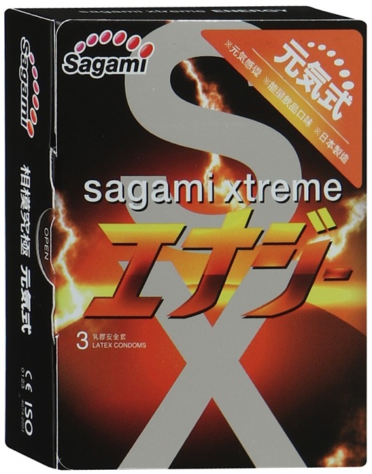 Презервативы Sagami Xtreme ENERGY с ароматом энергетика - 3 шт. - Sagami - купить с доставкой в Нальчике