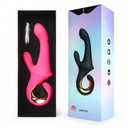 Розовый вибратор со стимулятором клитора и ручкой-кольцом - 22,6 см. - I-MOON