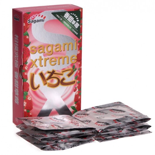 Презервативы Sagami Xtreme Strawberry c ароматом клубники - 10 шт. - Sagami - купить с доставкой в Нальчике