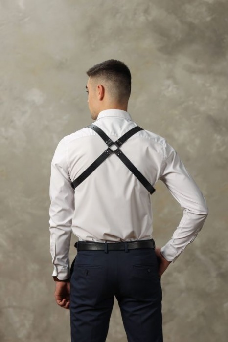 Черная мужская кожаная портупея №4 - БДСМ Арсенал - купить с доставкой в Нальчике