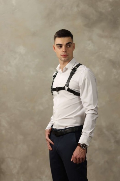 Черная мужская кожаная портупея №4 - БДСМ Арсенал - купить с доставкой в Нальчике