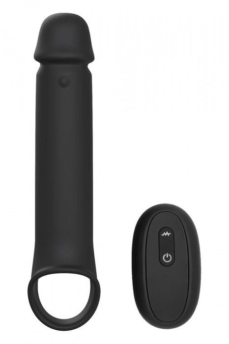 Черная насадка-удлинитель с вибрацией Vibrating Extender With Remote - Dream Toys - в Нальчике купить с доставкой