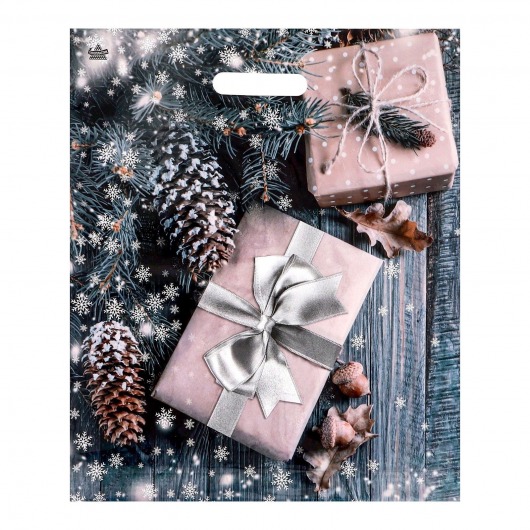 Новогодний пакет с принтом в виде подарков и вырубной ручкой (45х38 см) - Сима-Ленд - купить с доставкой в Нальчике