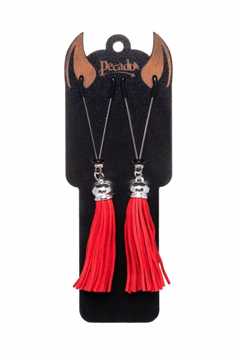 Зажимы на соски «Вилки» с красными кисточками из замши - Pecado - купить с доставкой в Нальчике