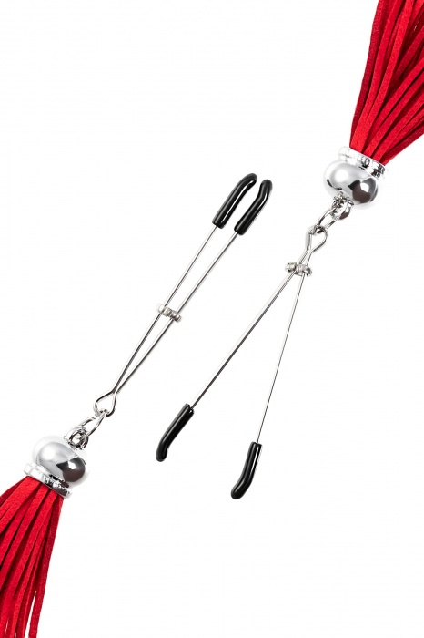 Зажимы на соски «Вилки» с красными кисточками из замши - Pecado - купить с доставкой в Нальчике