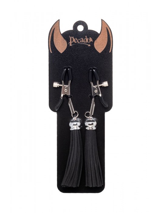 Зажимы на соски «Прищепки» с черными кисточками из замши - Pecado - купить с доставкой в Нальчике