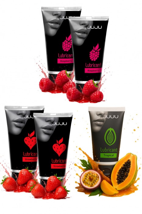 Набор из 5 съедобных лубрикантов JUJU (клубника х 2, малина х 2, тропические фрукты) - JuJu - купить с доставкой в Нальчике