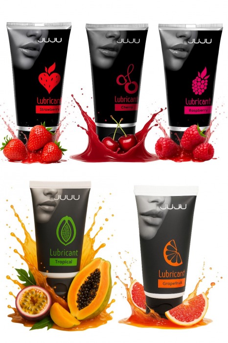 Набор из 5 съедобных лубрикантов JUJU (клубника, малина, тропические фрукты, вишня, грейпфрут) - JuJu - купить с доставкой в Нальчике Набор из 5 съедобных лубрикантов JUJU (клубника, малина, тропические фрукты, вишня, грейпфрут) - JuJu - купить с доставкой в Нальчике