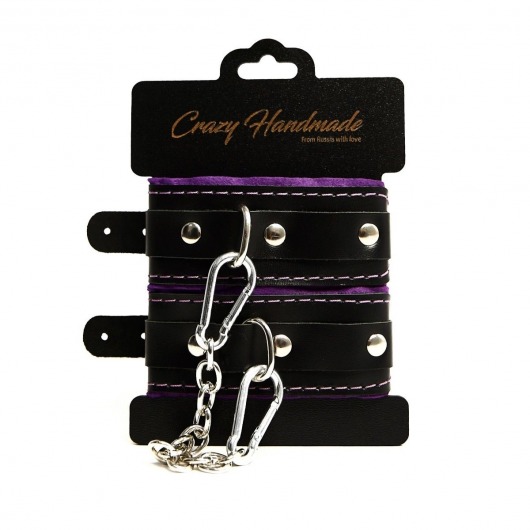 Черно-фиолетовые скругленные наручники с мягкой подкладкой - Crazy Handmade - купить с доставкой в Нальчике Черно-фиолетовые скругленные наручники с мягкой подкладкой - Crazy Handmade - купить с доставкой в Нальчике