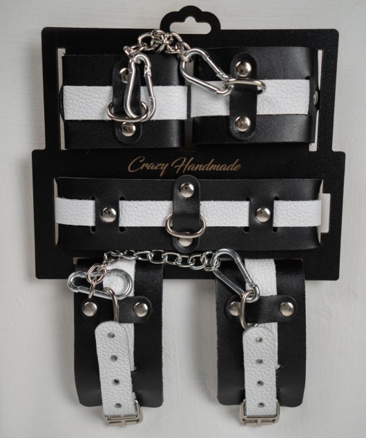 Набор фиксаторов из черной и белой натуральной кожи - Crazy Handmade - купить с доставкой в Нальчике Набор фиксаторов из черной и белой натуральной кожи - Crazy Handmade - купить с доставкой в Нальчике