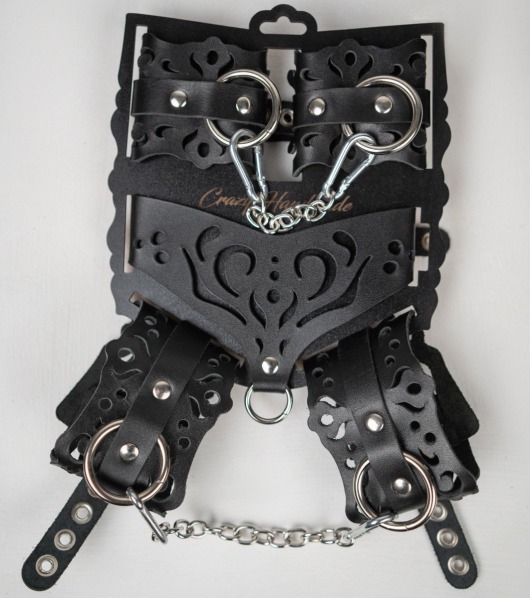 Черный ажурный кожаный набор фиксаций - Crazy Handmade - купить с доставкой в Нальчике Черный ажурный кожаный набор фиксаций - Crazy Handmade - купить с доставкой в Нальчике