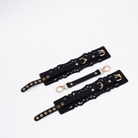 Черный кожаные оковы с узорами и золотистой фурнитурой - Crazy Handmade - купить с доставкой в Нальчике Черный кожаные оковы с узорами и золотистой фурнитурой - Crazy Handmade - купить с доставкой в Нальчике