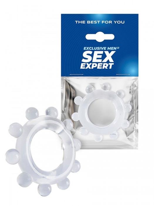 Прозрачное эрекционное кольцо со стимулирующими шариками - Sex Expert - в Нальчике купить с доставкой